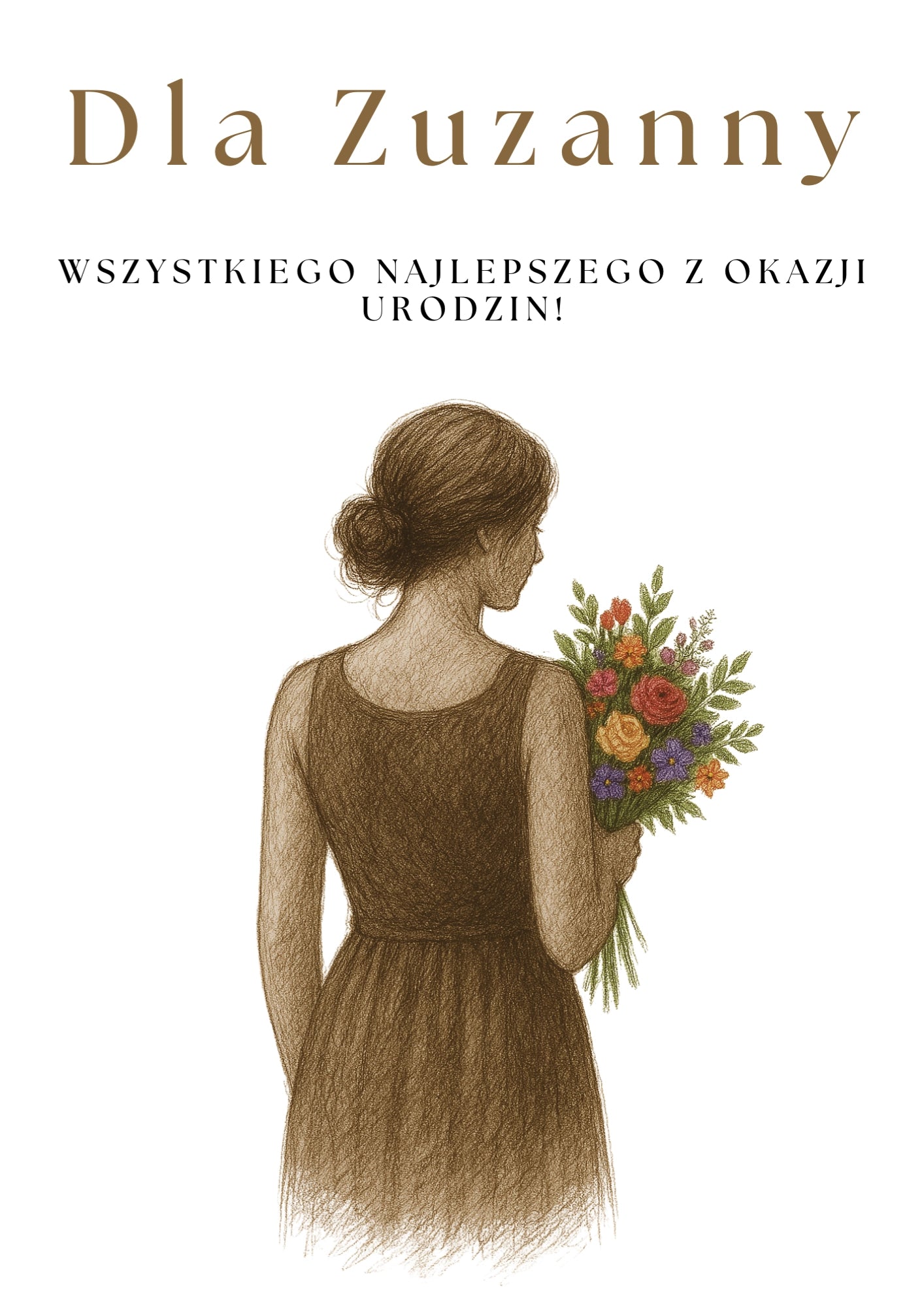 Personalizowany Plakat Urodzinowy z Kobiecą Sylwetką i Bukietem – Elegancki Prezent Dla Niej