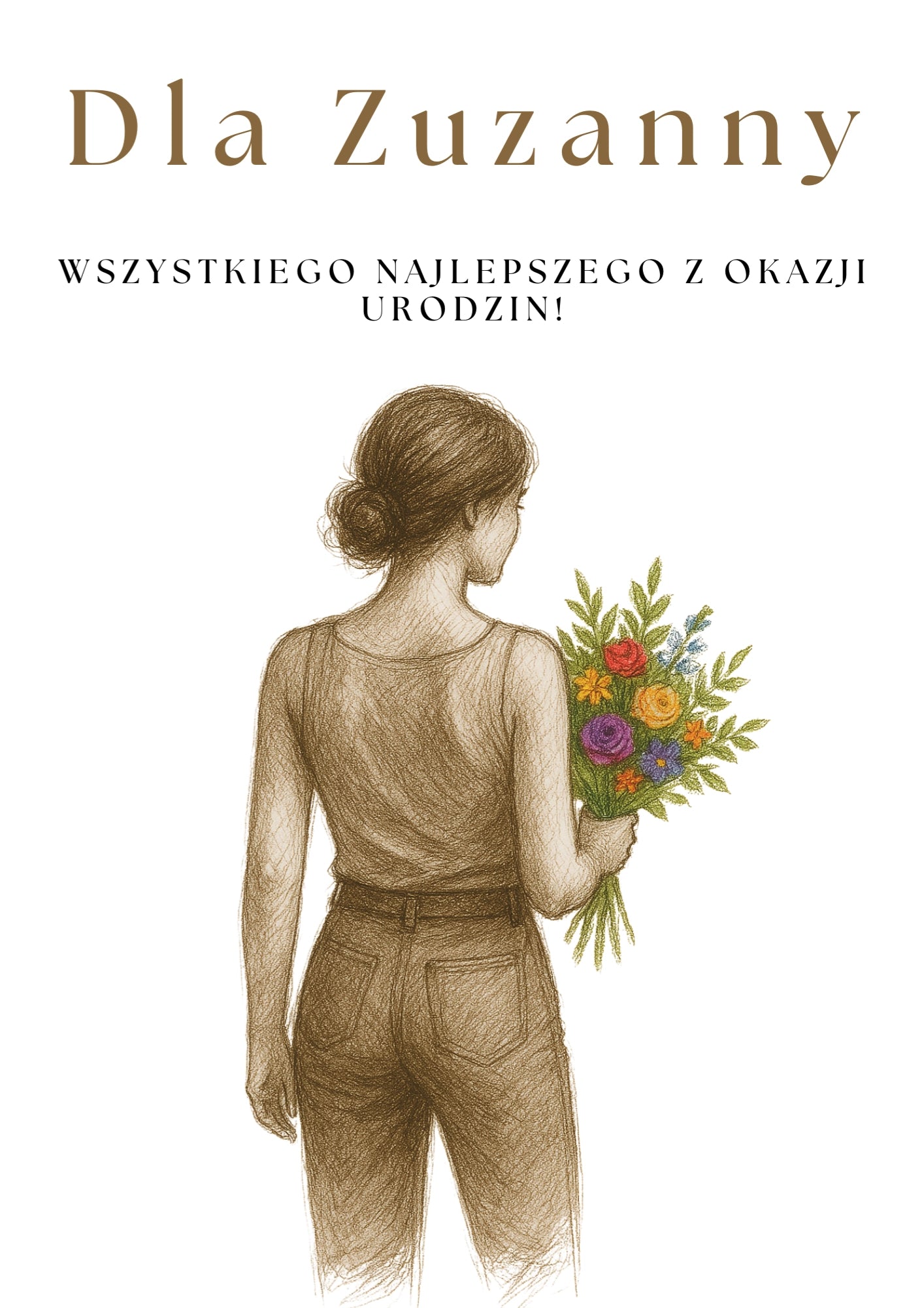 Personalizowany Plakat Urodzinowy z Kobiecą Sylwetką i Kwiatami – Subtelny Prezent Dla Niej