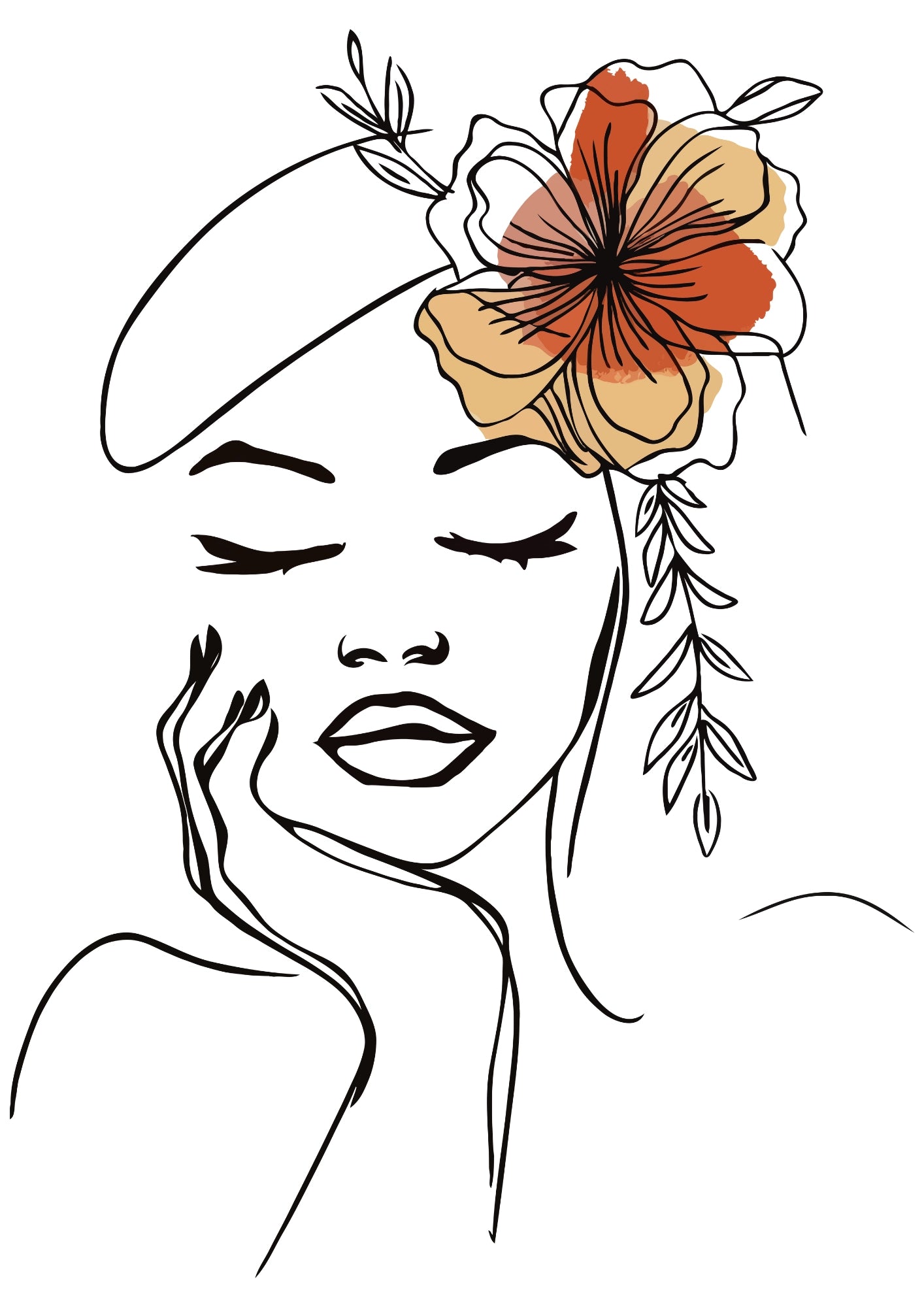 Zamyślona Kobieta z Kwiatem Plakat