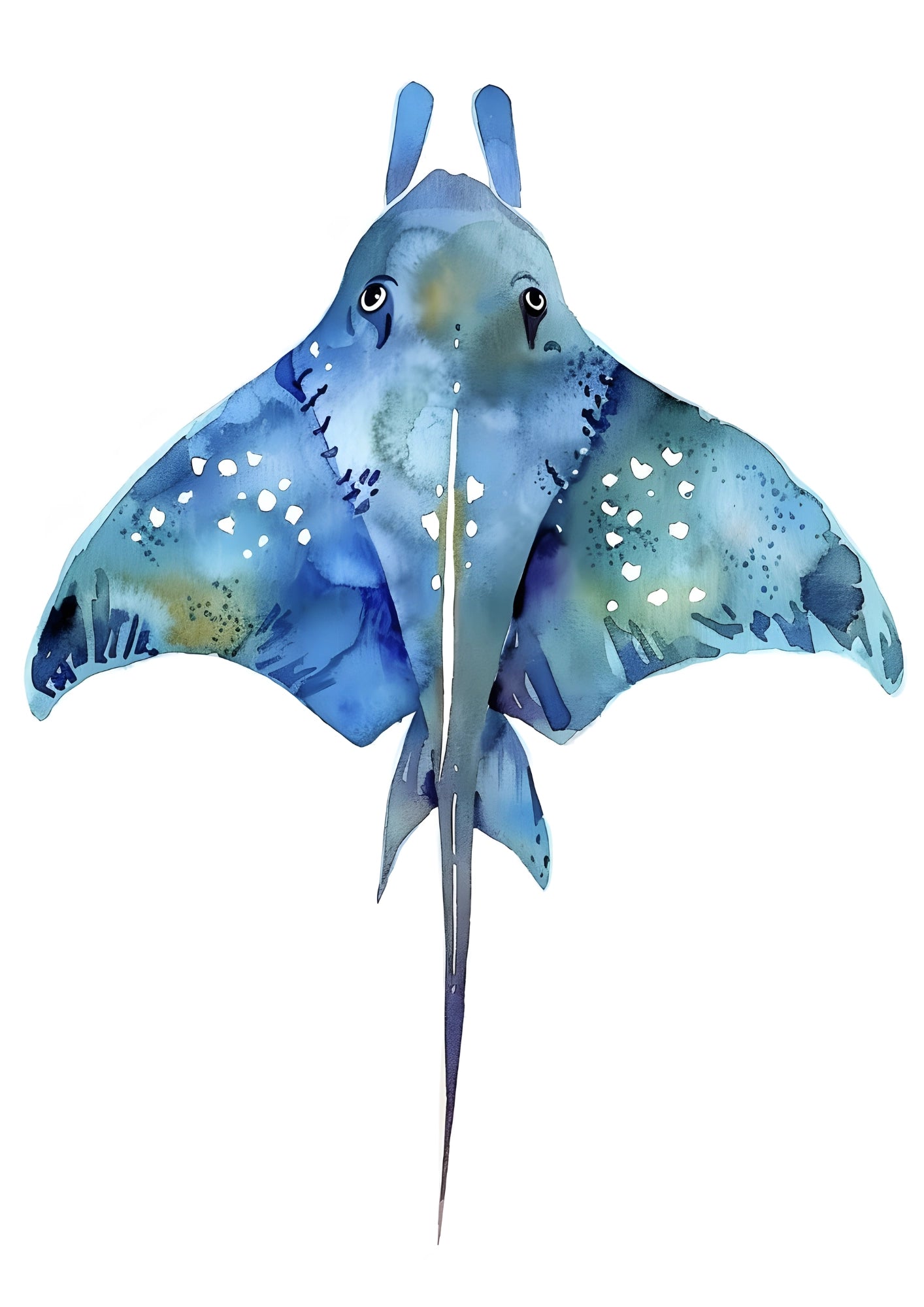 Niebieska Płaszczka Akwarelowa Plakat