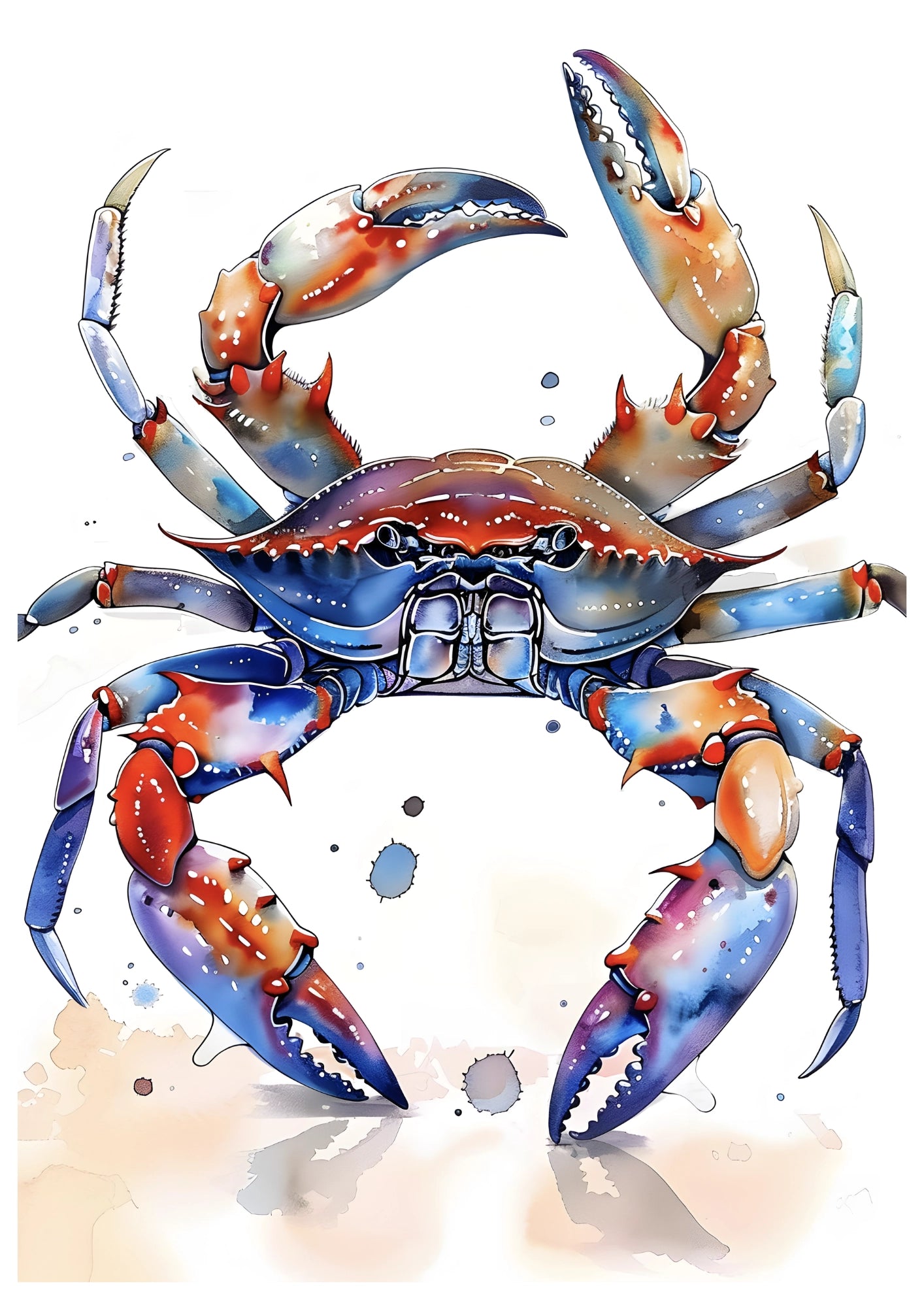 Kolorowy Krab Morski Akwarelowy Plakat