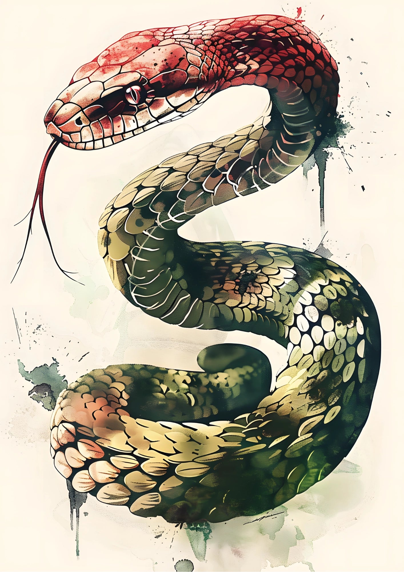 Akwarelowy Wąż Naturalistyczny Plakat