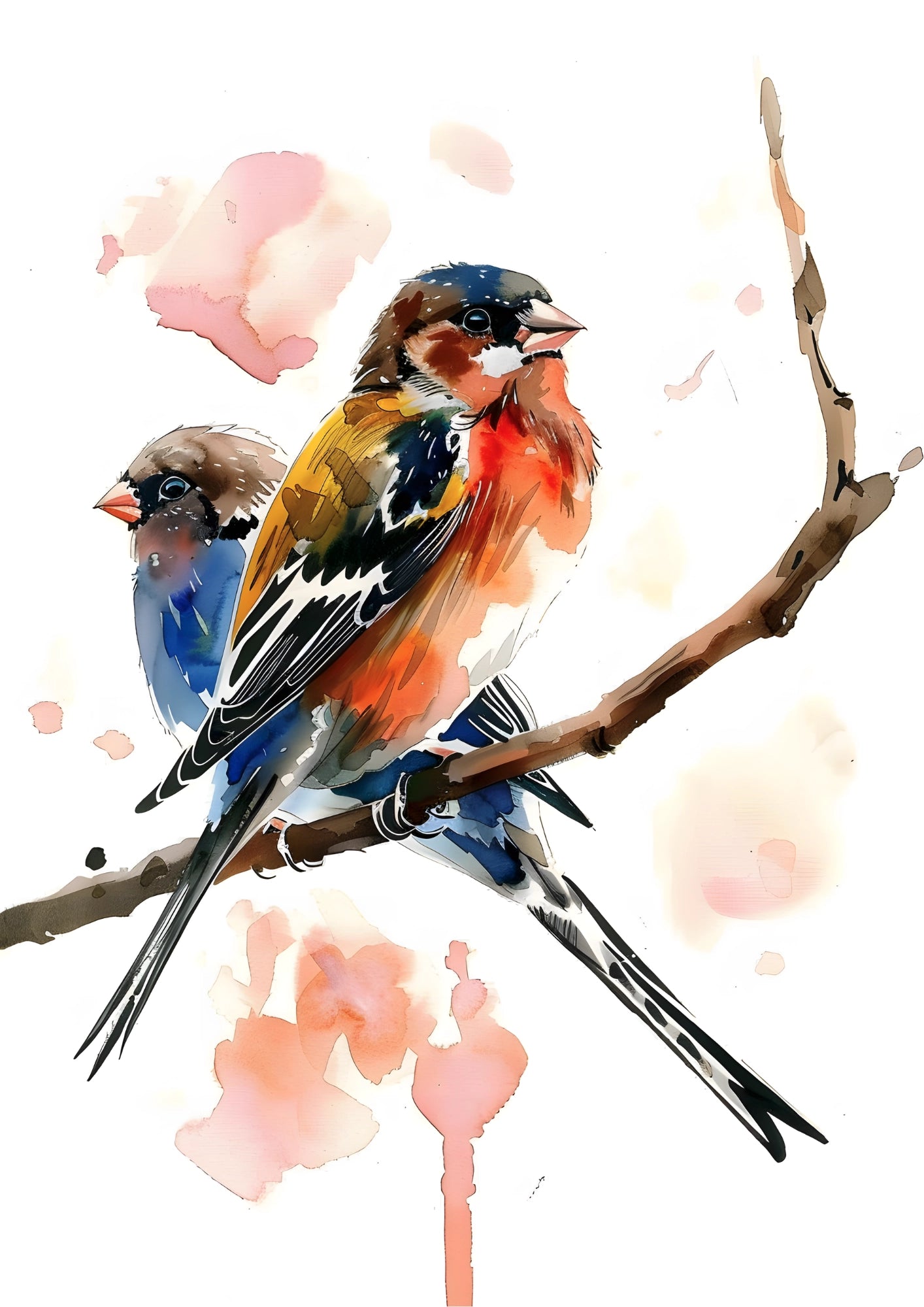 Kolorowe Ptaki na Gałęzi Plakat