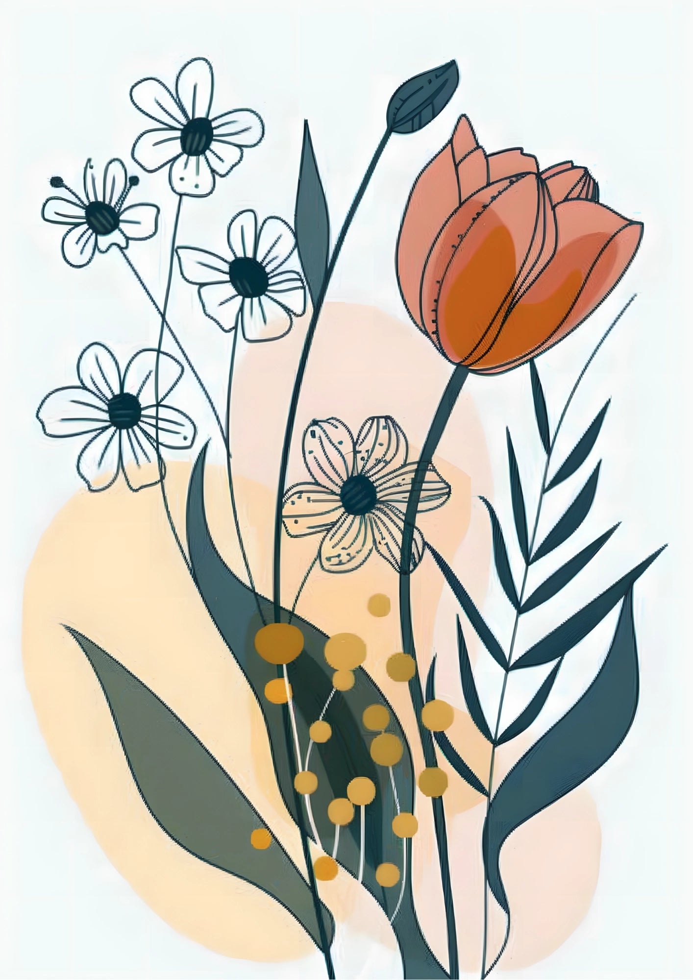 Kwiatowy Minimalizm w Odcieniach Pasteli Plakat