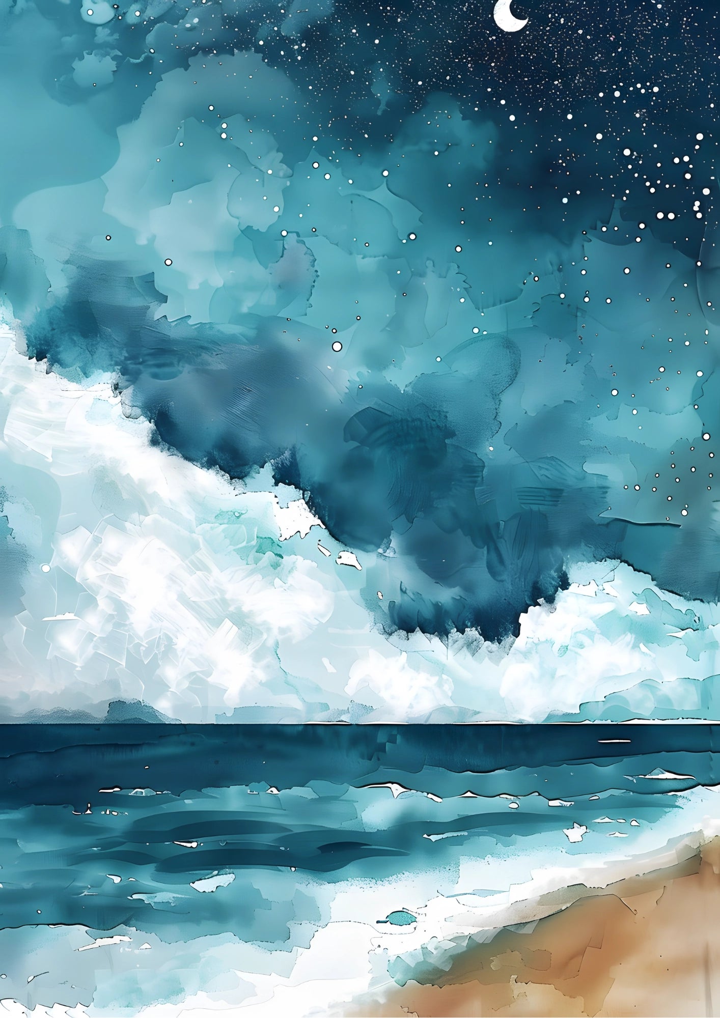 Nocne Niebo Nad Oceanem Plakat