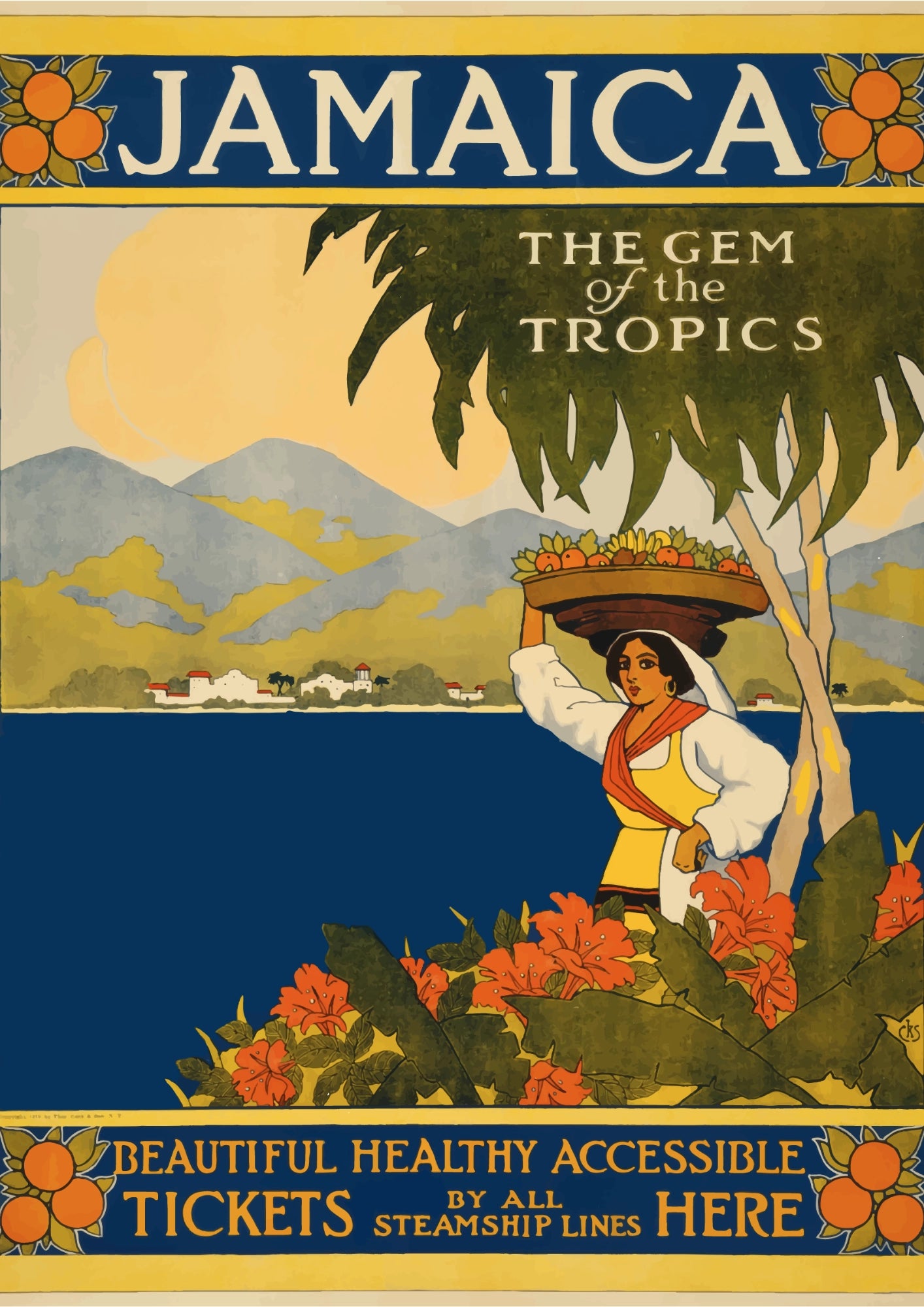 Jamaica The Gem of the Tropics Vintage Travel Plakat