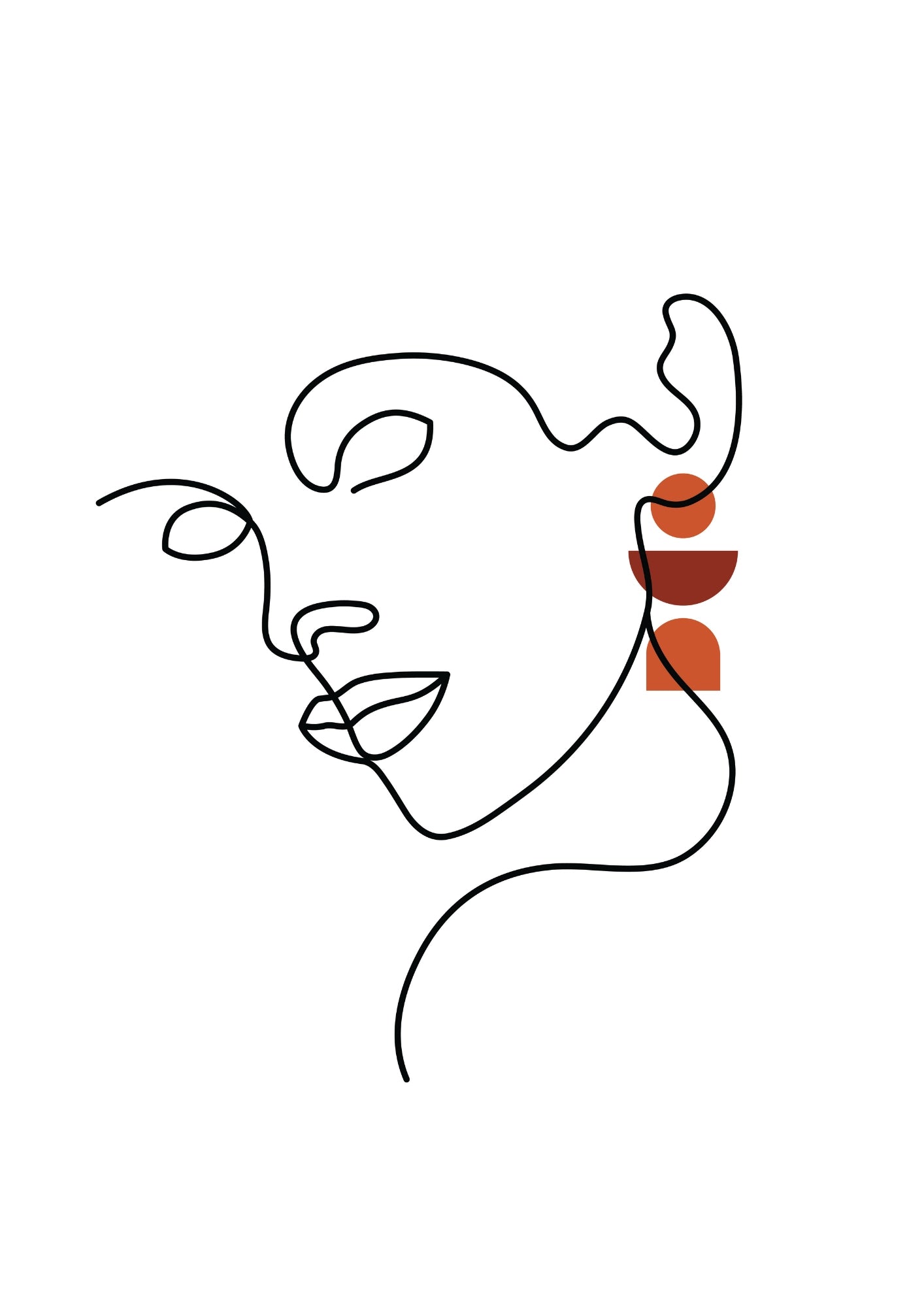 Minimalistyczny Jednoliniowy - Twarz z Geometryczną Biżuterią Plakat