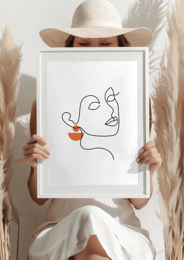 Abstrakcyjny Portret Twarzy z Pomarańczowym Akcentem Plakat