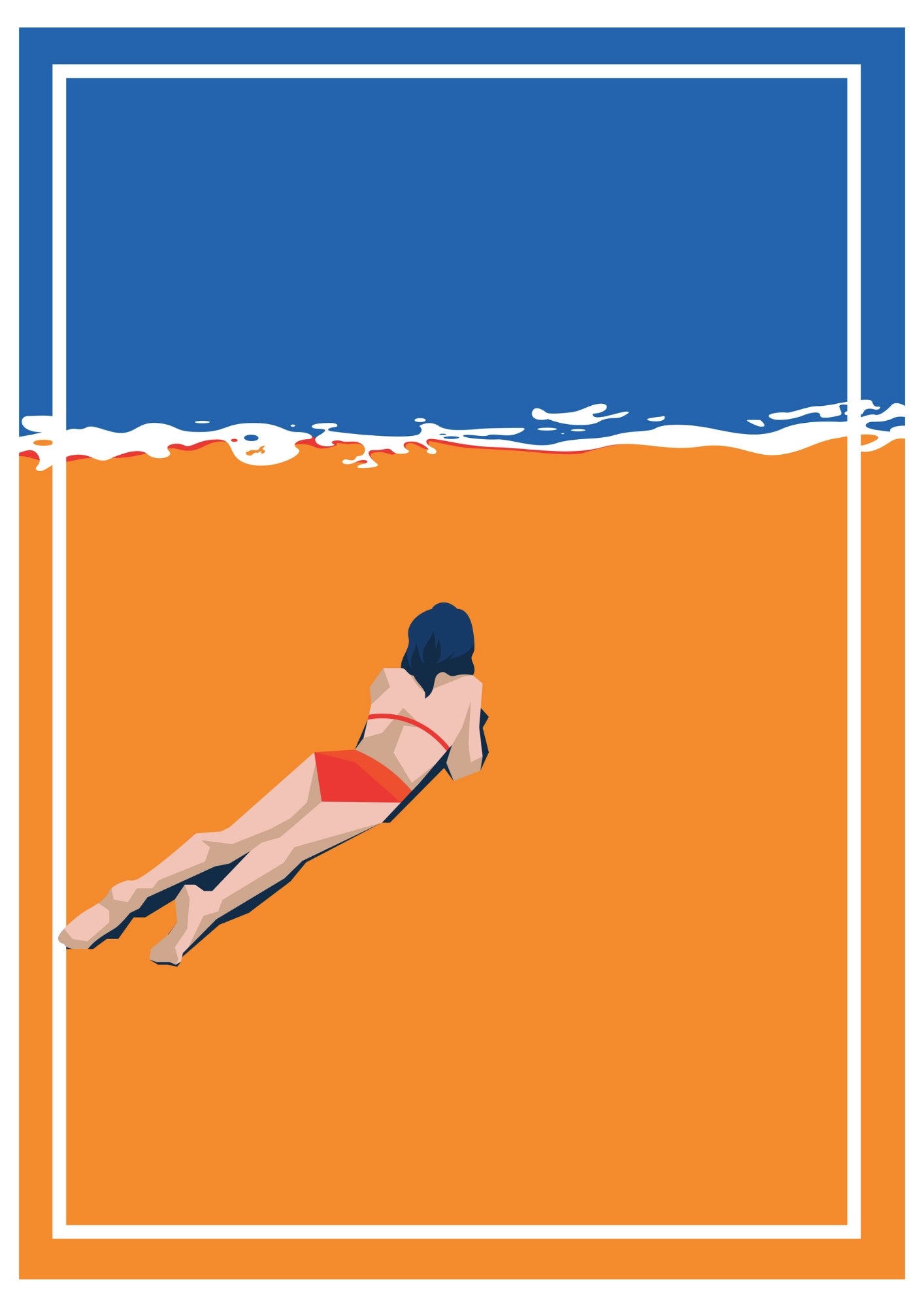 Kobieta na Plaży Patrząca w Morze Plakat