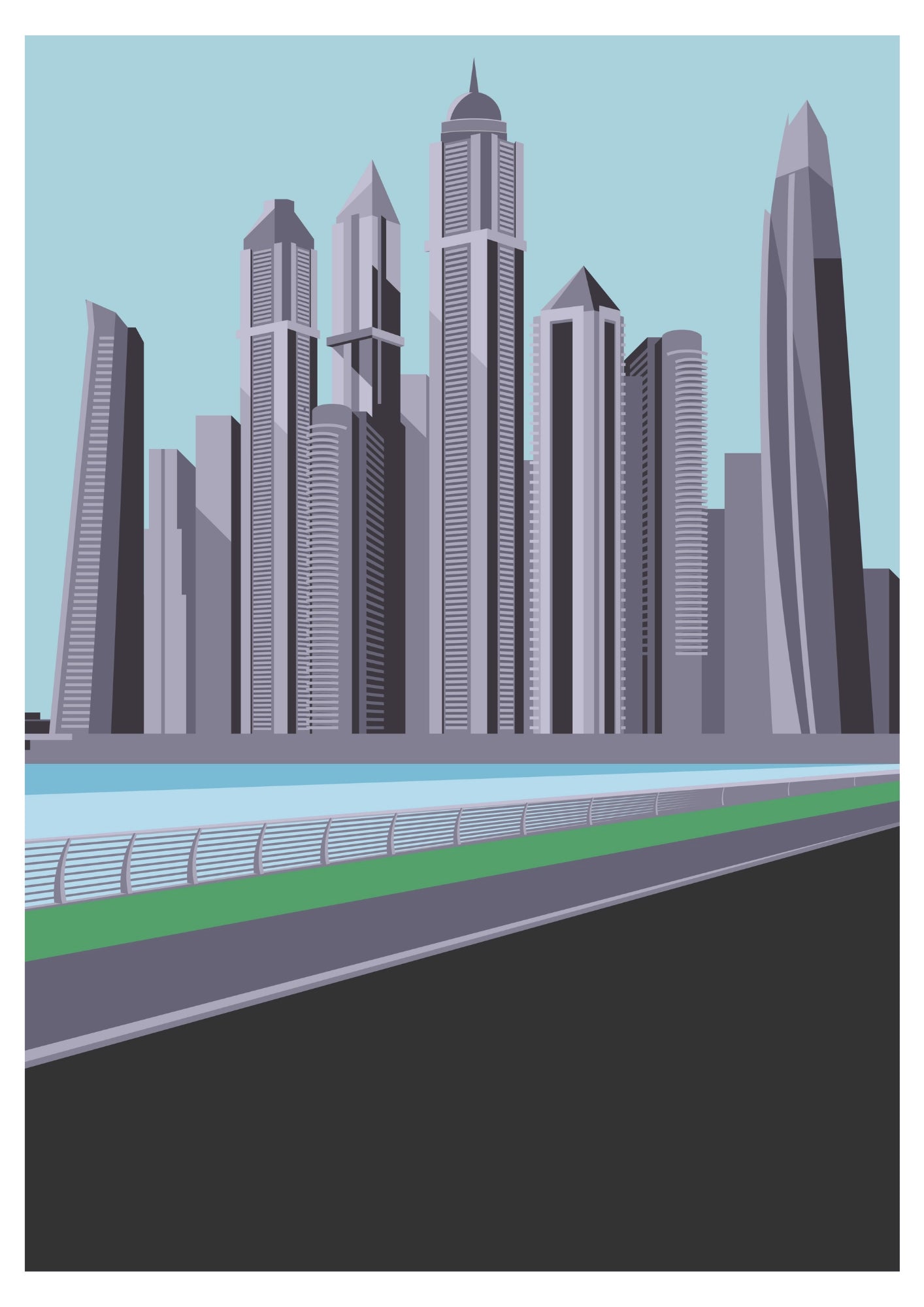 Nowoczesne Wieżowce nad Bulwarem Miejskim Plakat