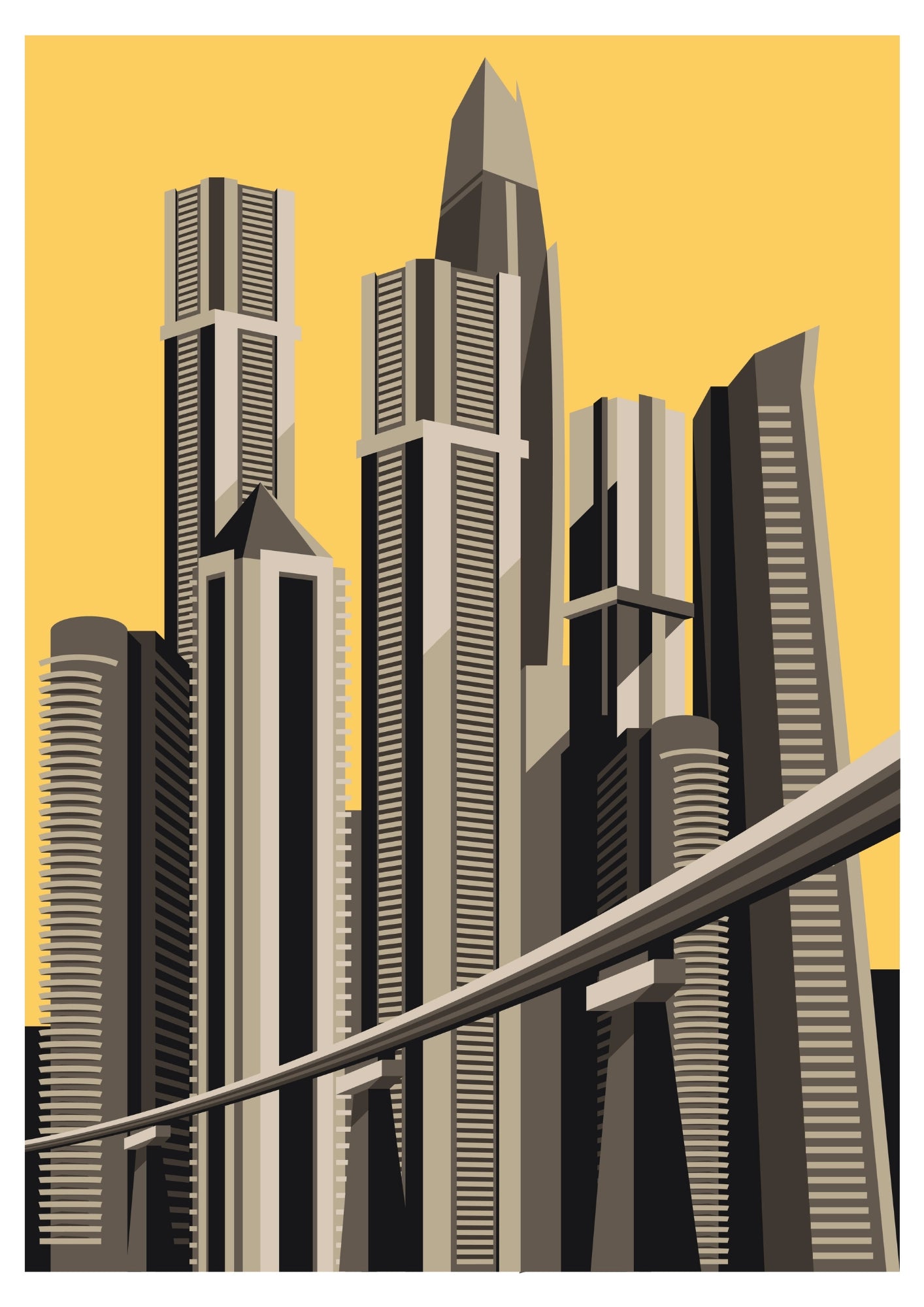 Futurystyczna Metropolia z Monorail Plakat