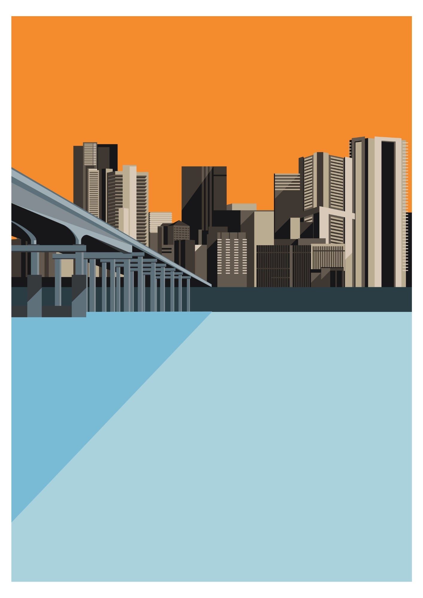 Most i Wieżowce o Zachodzie Słońca Plakat