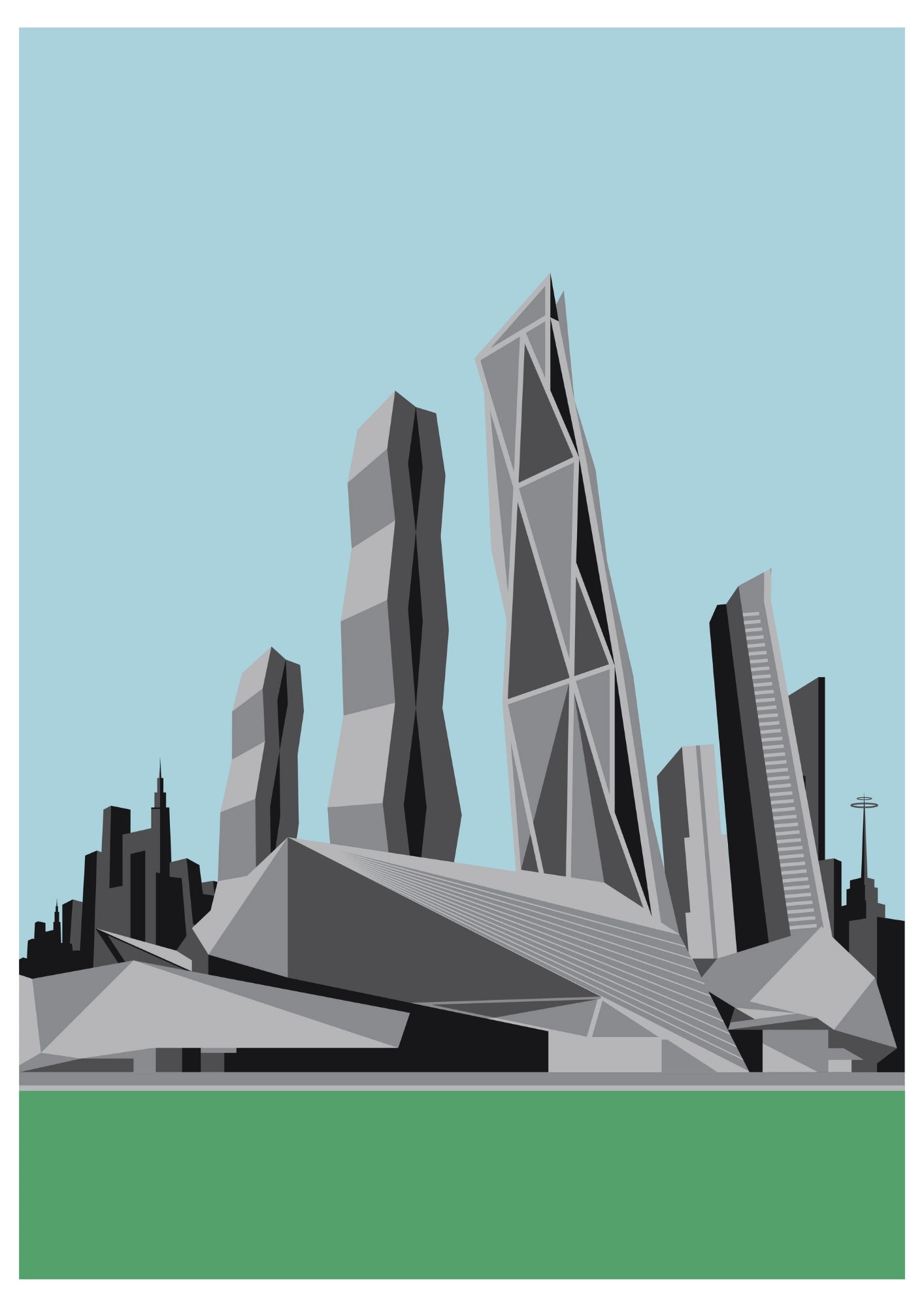 Futurystyczna Metropolia Skąpana w Geometrii Plakat