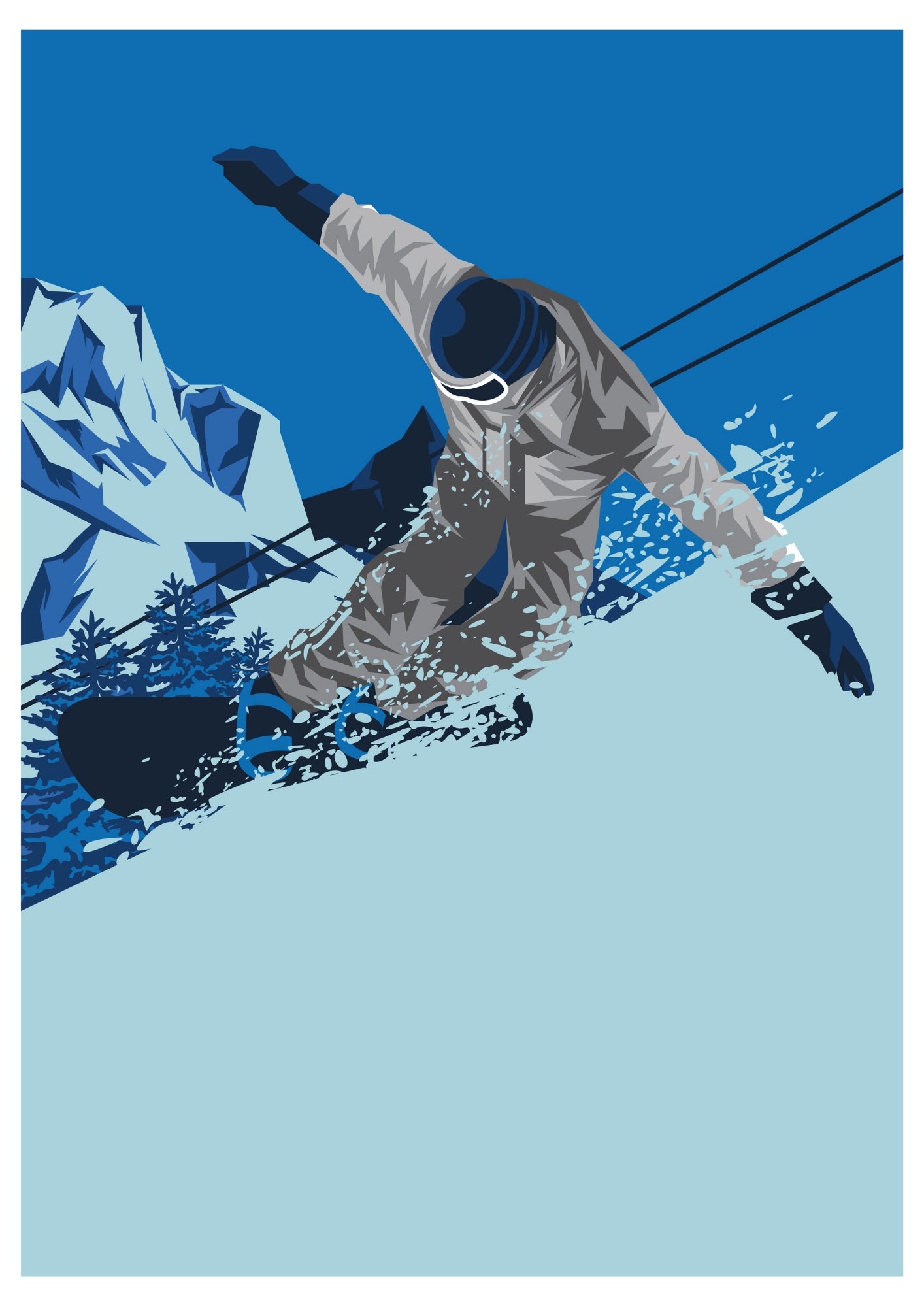 Snowboardzista na stoku górskim – Plakat