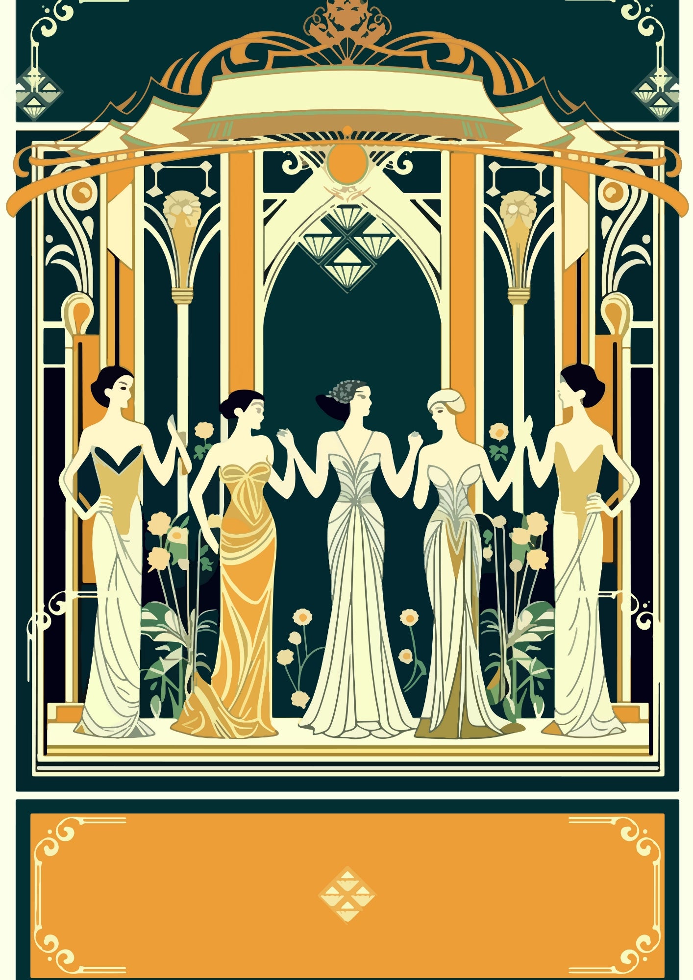 Złote Damy Art Deco w Klasycznej Ramie Plakat