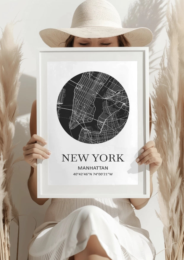 Czarno-Biała Mapa Nowy Jork Plakat