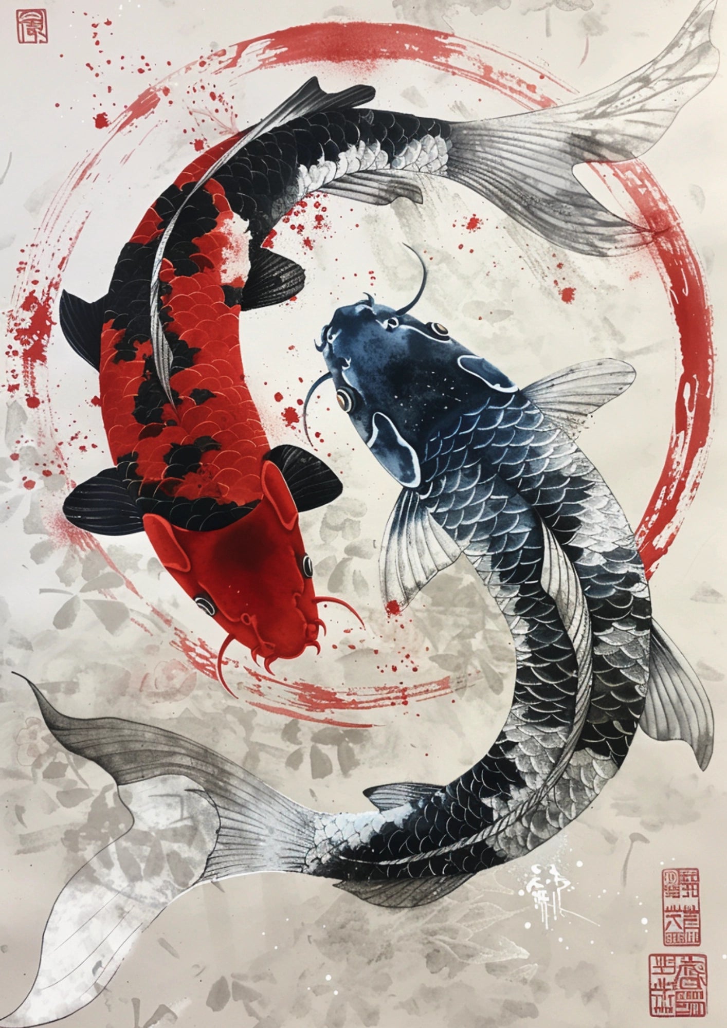 Koi Yin Yang Sztuka Plakat