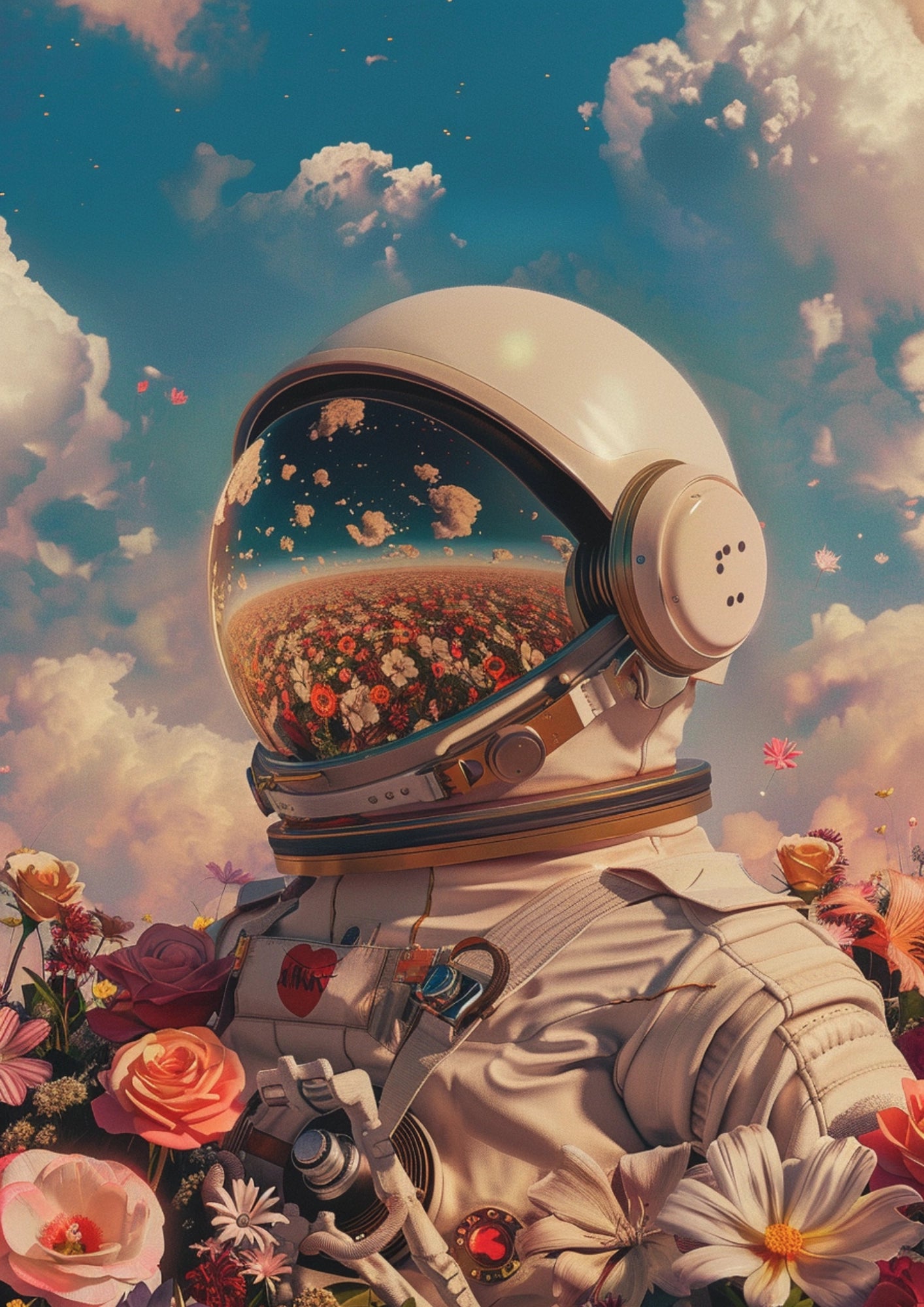 Kosmiczny Astronauta w Kwiatach Plakat