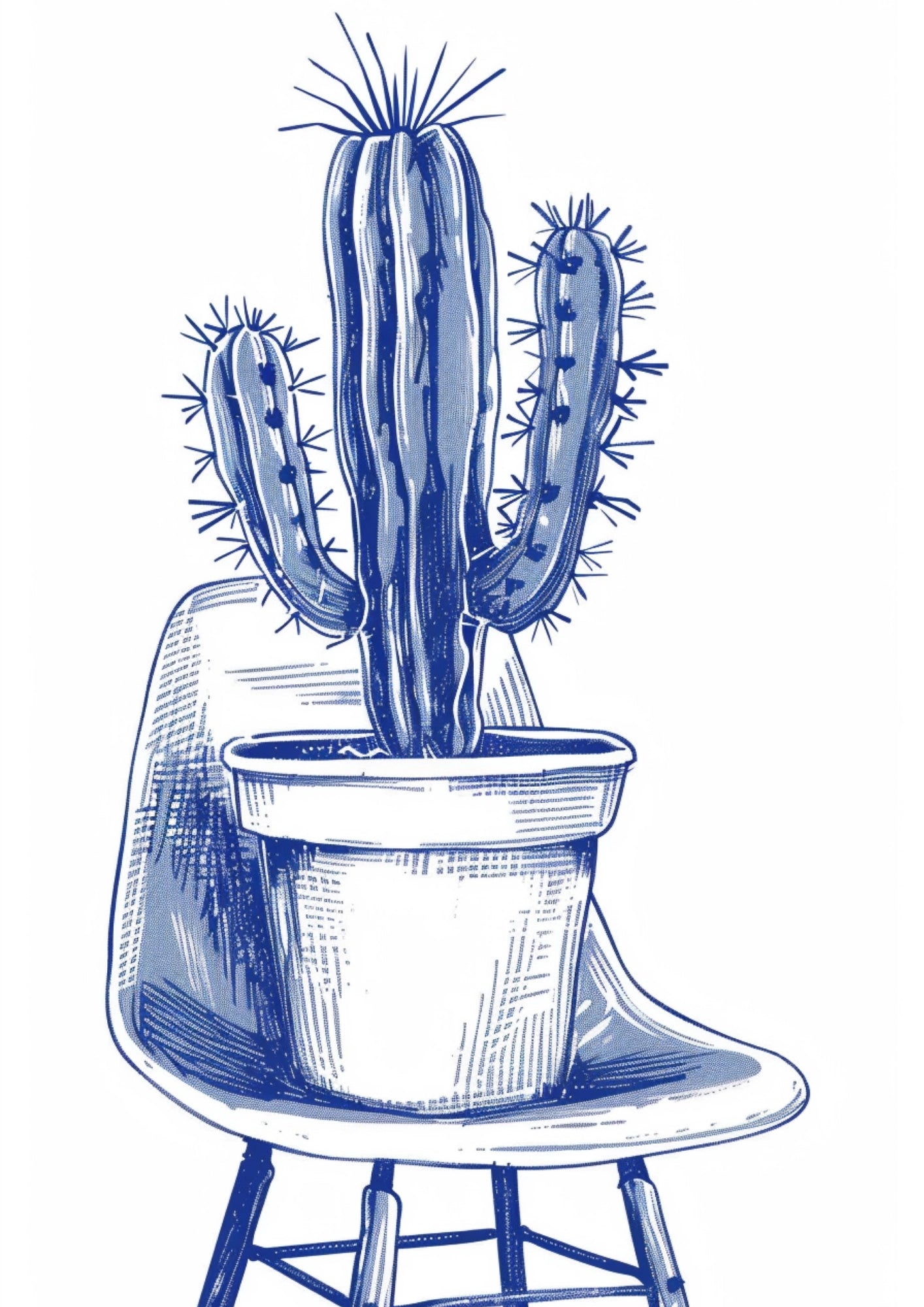 Niebieski Kaktus na Krześle Plakat