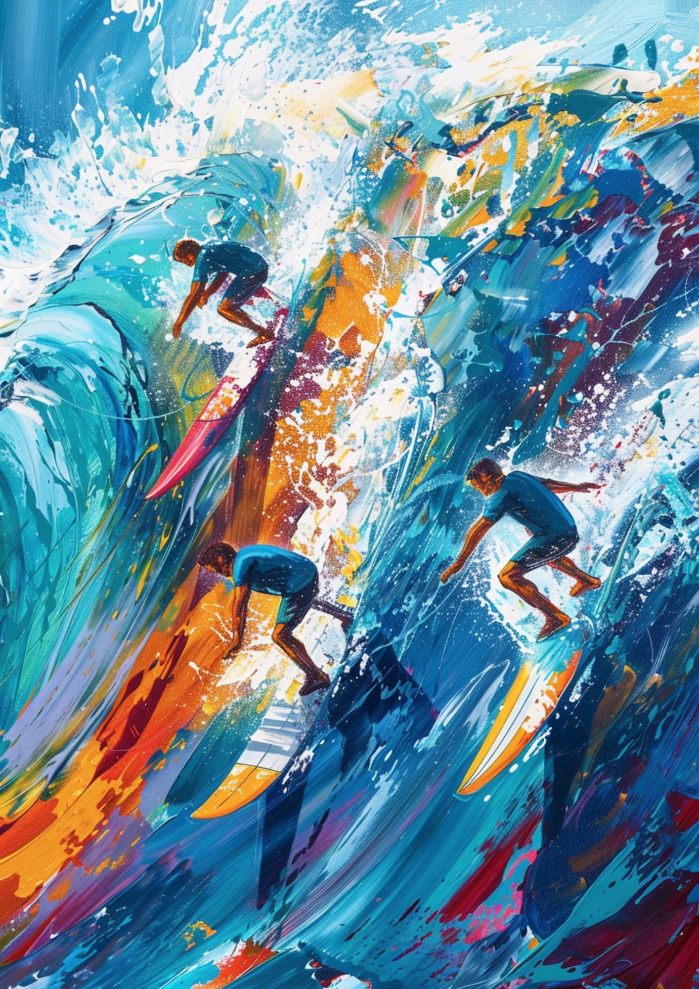 Surferzy w Falach Kolorów Plakat