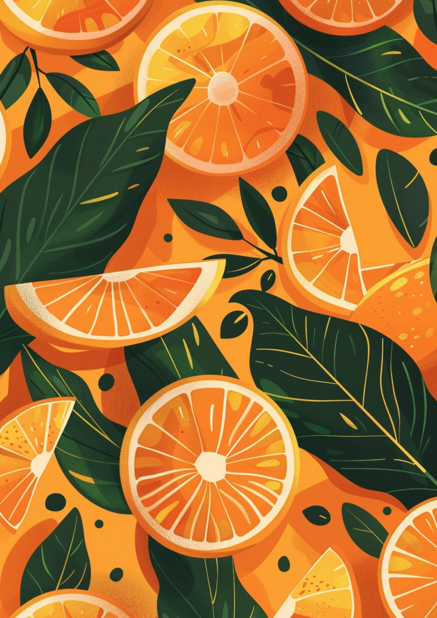 Soczysta Pomarańcza z Liśćmi Plakat