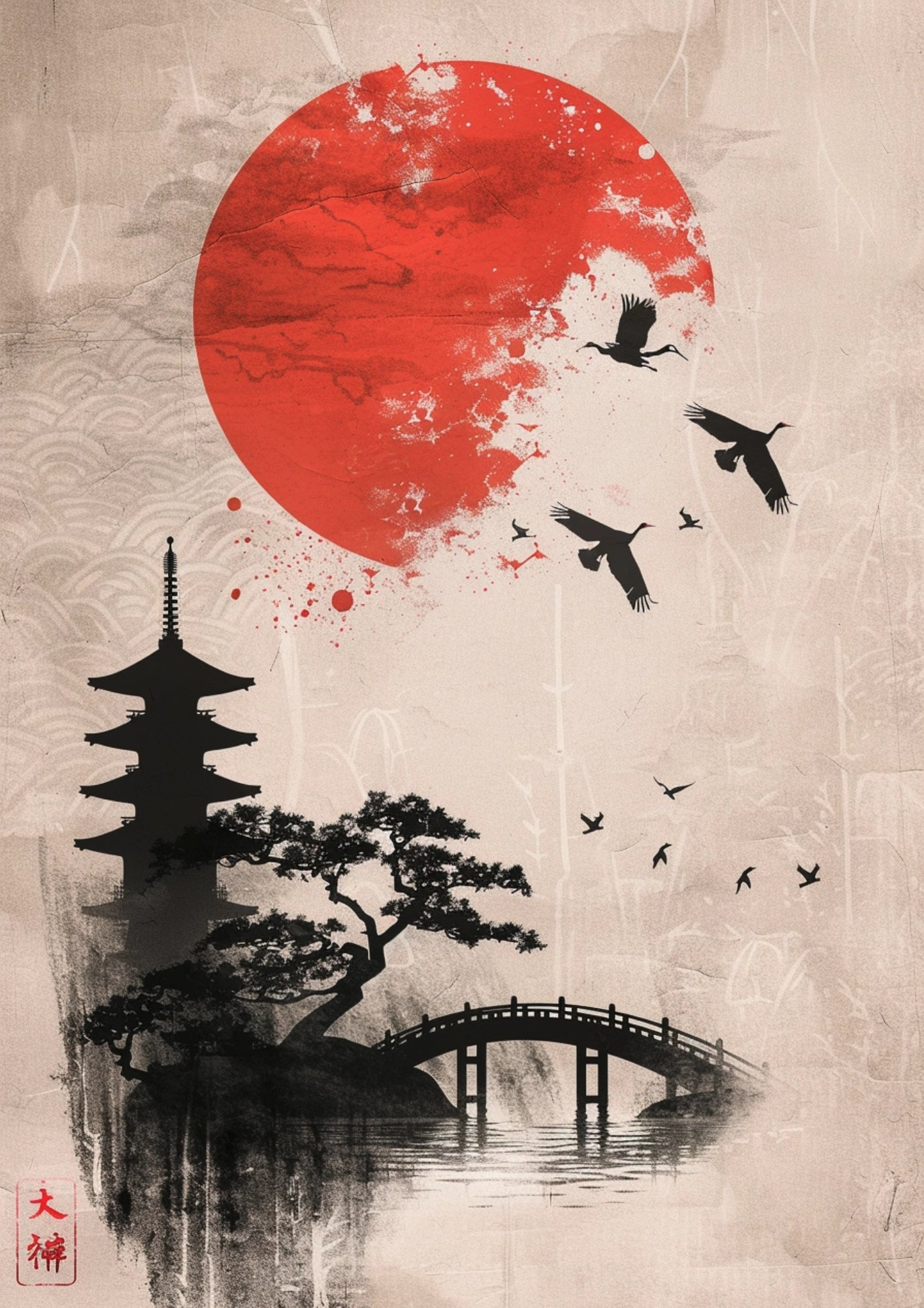 Czerwone Słońce Wschodzącej Japonii Plakat