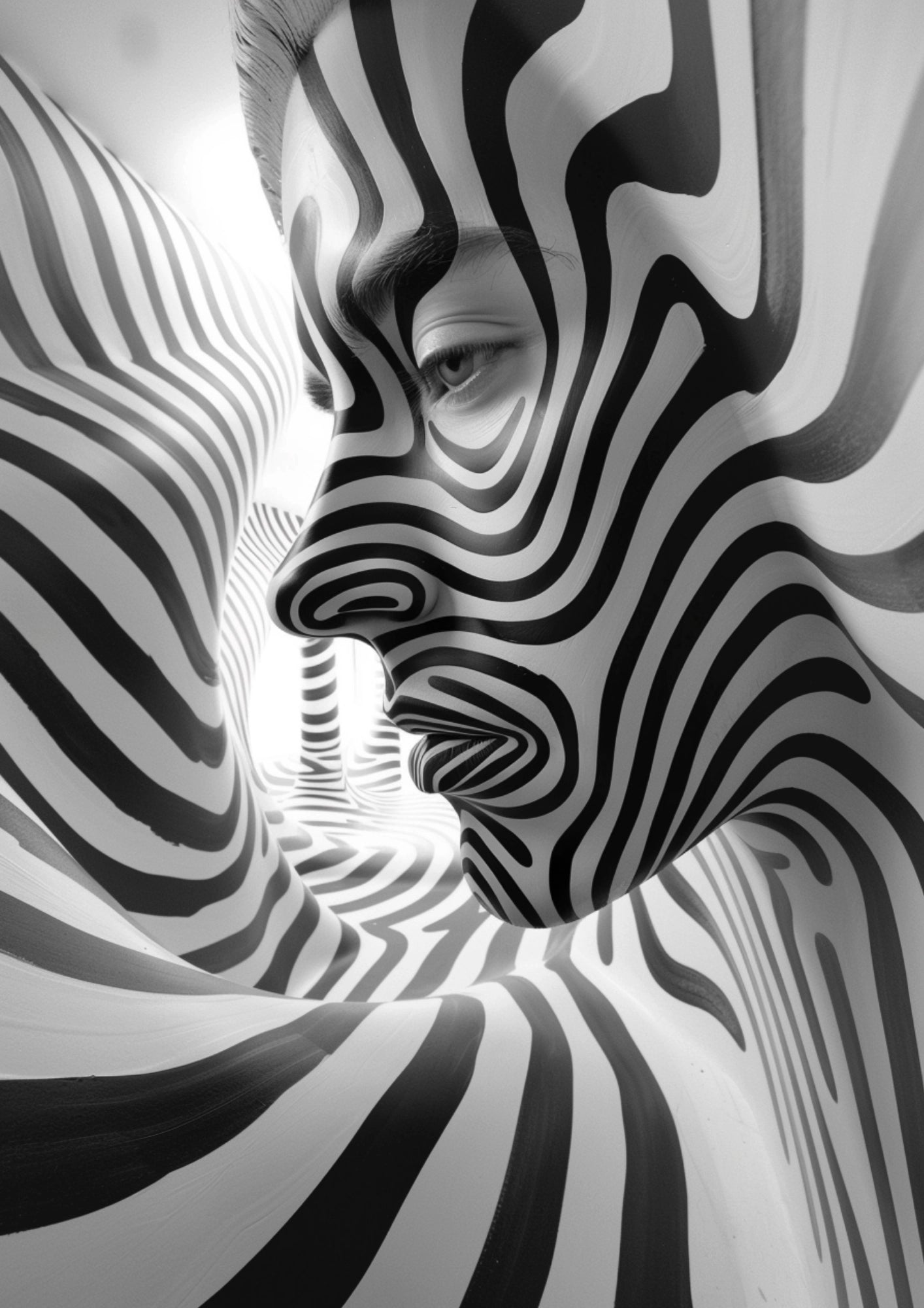 Czarno-Białe Zawirowania Twarzy Plakat
