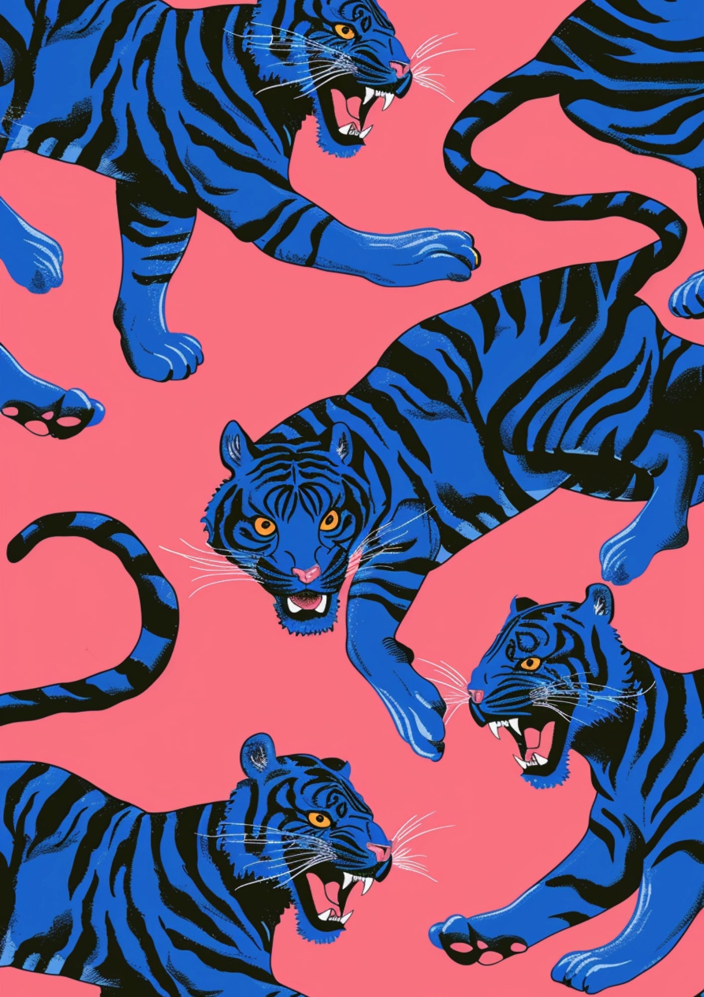 Niebieskie Tygrysy na Różowym Plakat
