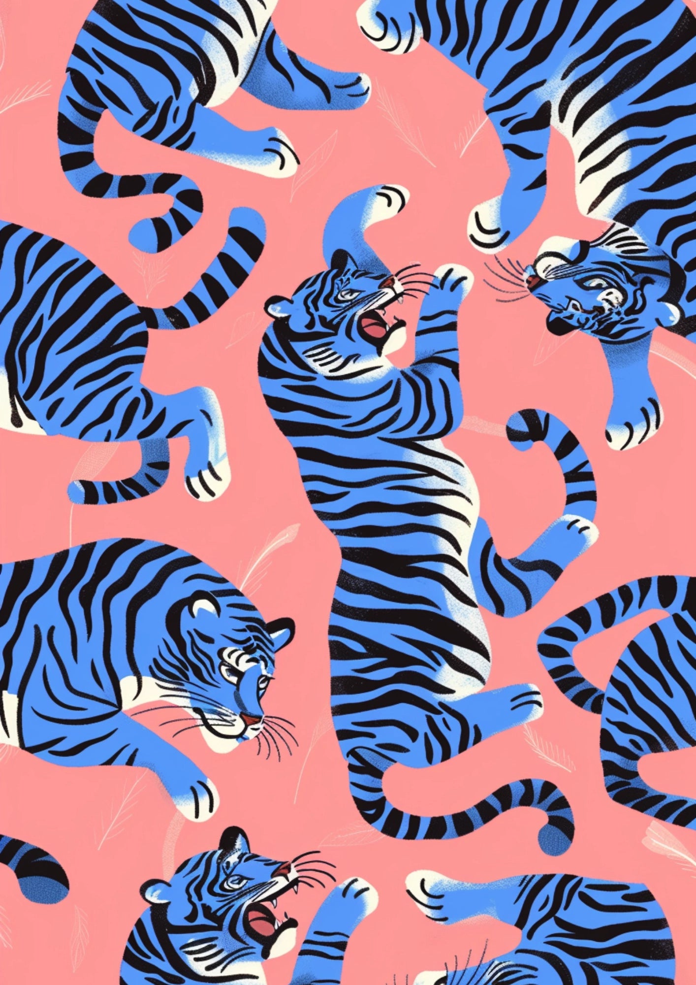 Niebieskie Tygrysy na Różowo Plakat