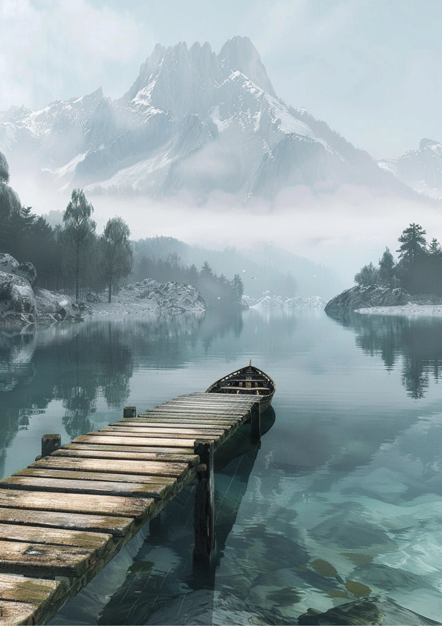 Spokojny Widok Górskiego Jeziora Plakat