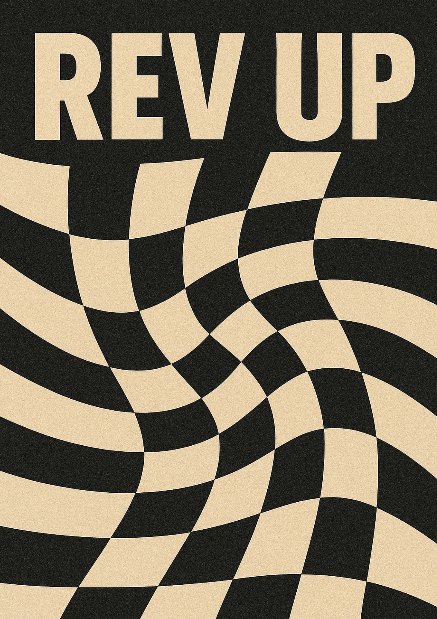 Flaga Startowa w Ruchu z Napisem Rev Up Plakat