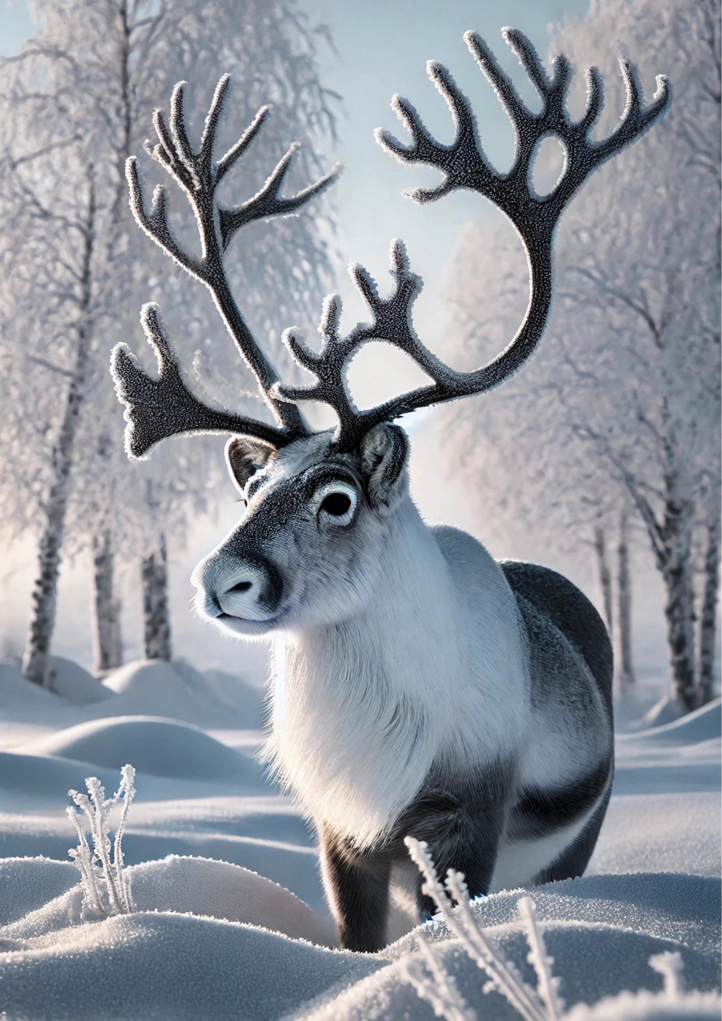 Zimowy Renifer w Lesie Plakat