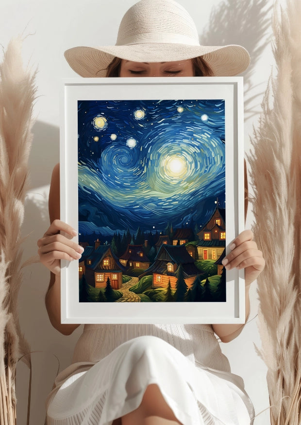 Gwiezdna Noc Nad Magiczną Wioską Plakat
