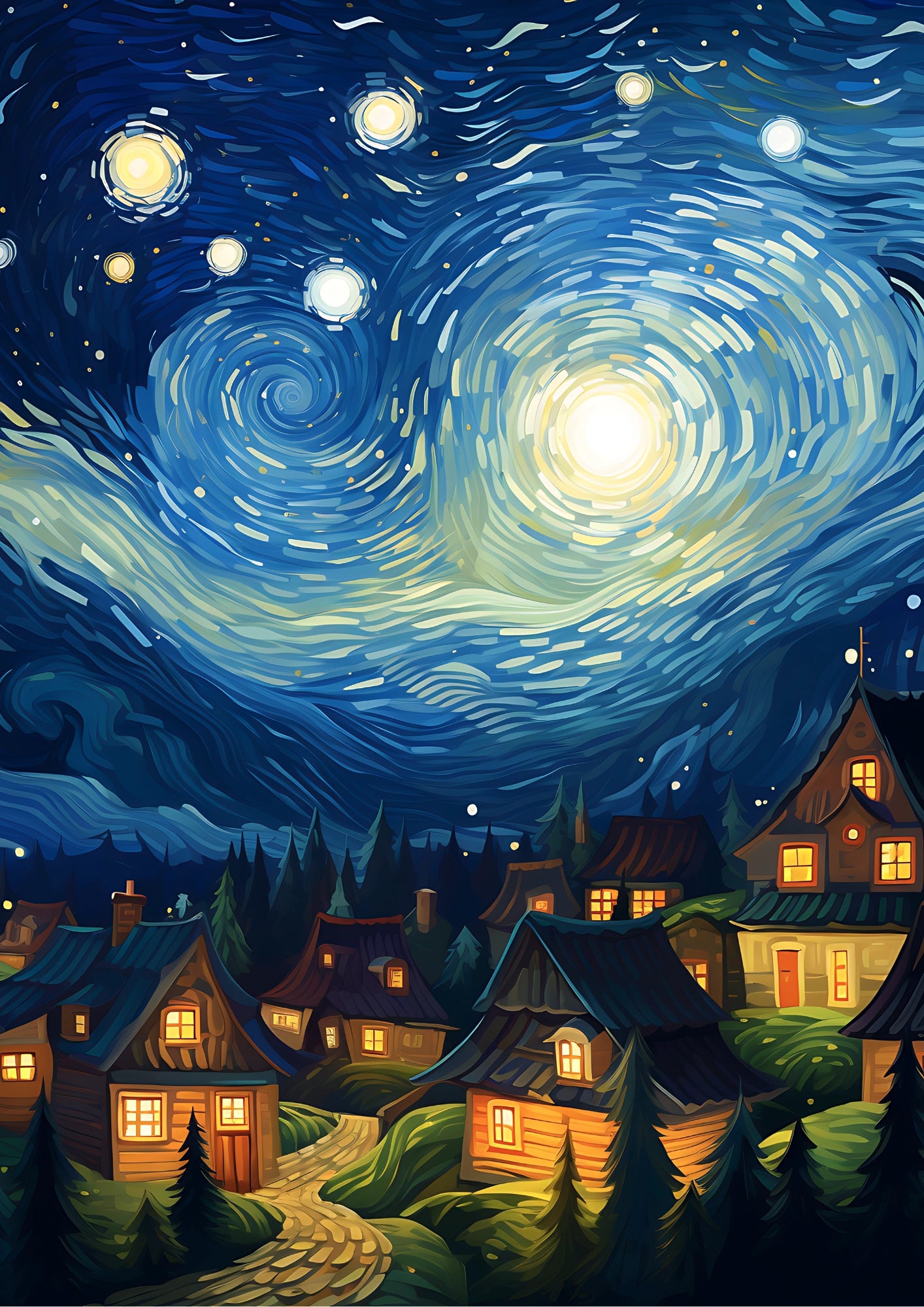 Gwiezdna Noc Nad Magiczną Wioską Plakat