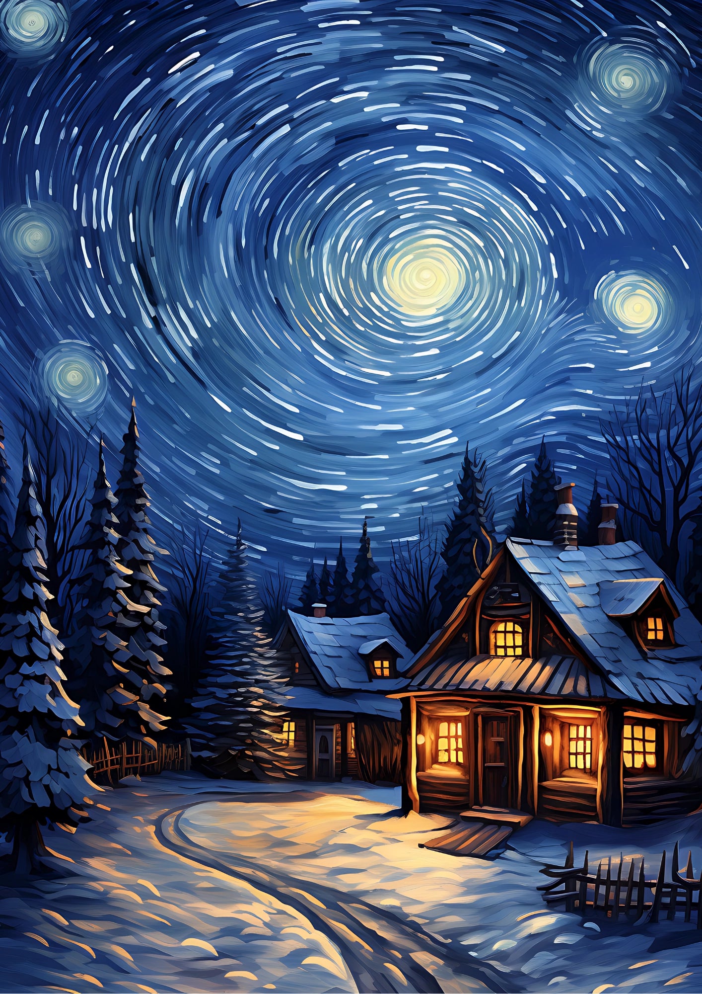 Gwiezdna Noc Zimowa Chata Plakat