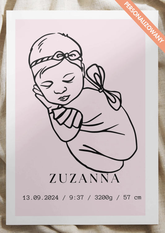 Personalizowana Metryczka Narodzin Dziewczynki Plakat 2