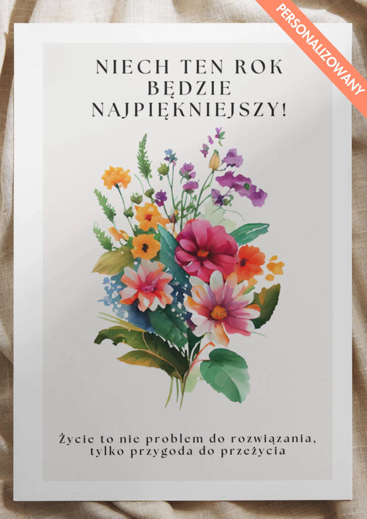 Personalizowany Plakat Urodzinowy z Kwiatami – Radosna Dekoracja i Pamiątka