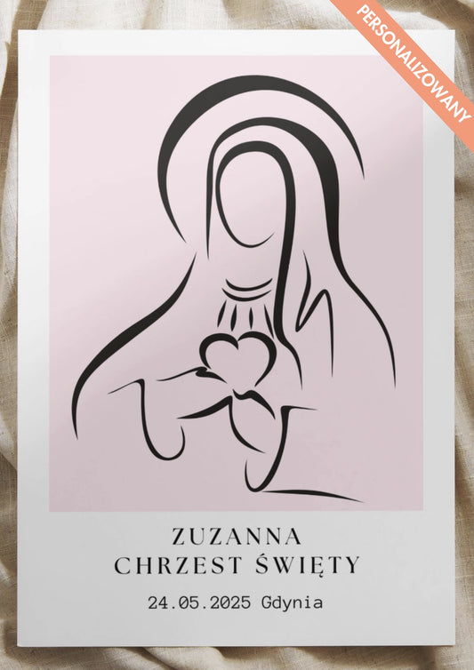 Personalizowany Plakat na Chrzest Święty – Wyjątkowa Pamiątka Różowy