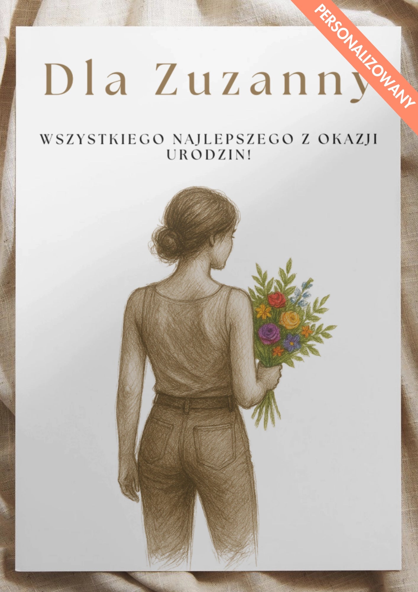 Personalizowany Plakat Urodzinowy z Kobiecą Sylwetką i Kwiatami – Subtelny Prezent Dla Niej