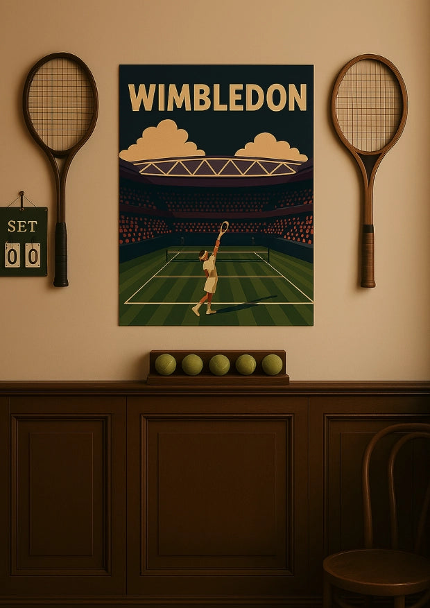 Serwujący na Trawie Wimbledon Plakat
