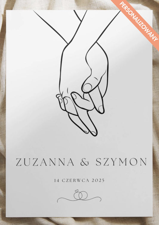Personalizowany Plakat z Motywem Trzymających się Dłoni – Pamiątka Ślubu, Rocznicy lub Zaręczyn