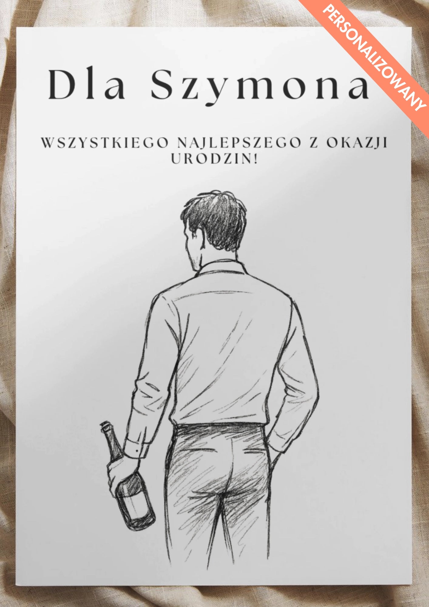 Personalizowany Plakat Urodzinowy z Sylwetką Mężczyzny i Butelką – Stylowy Prezent z Charakterem