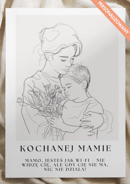Personalizowany Plakat na Dzień Mamy z Ilustracją Mamy i Syna