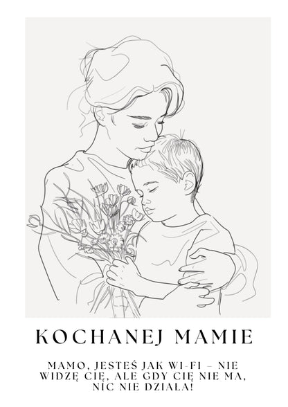 Personalizowany Plakat na Dzień Mamy z Ilustracją Mamy i Syna