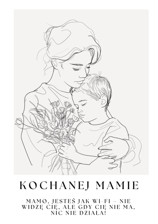 Personalizowany Plakat na Dzień Mamy z Ilustracją Mamy i Syna