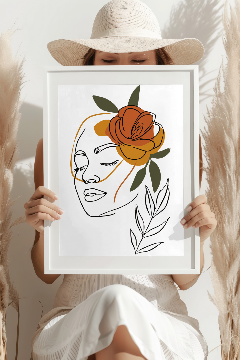 Kobieta z Kwiatem Elegancja Minimalistyczna Plakat