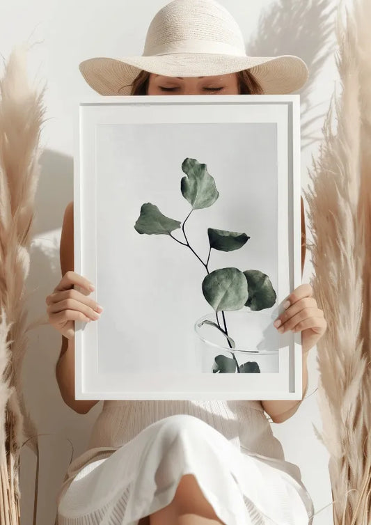 Minimalistyczny Liść w Szklanym Wazonie Plakat