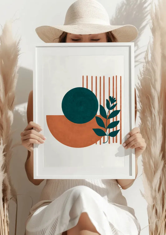 Geometryczne Harmonie z Akcentem Roślinnym Plakat