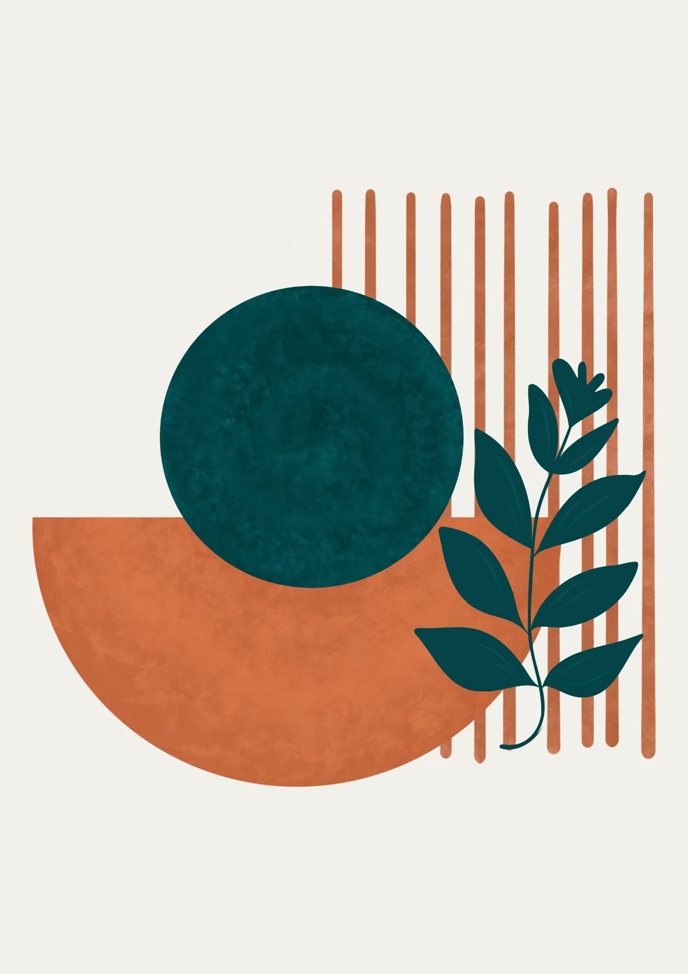 Geometryczne Harmonie z Akcentem Roślinnym Plakat