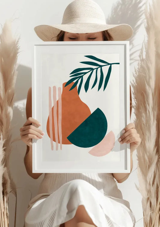 Abstrakcyjny Kształt z Liściem Plakat